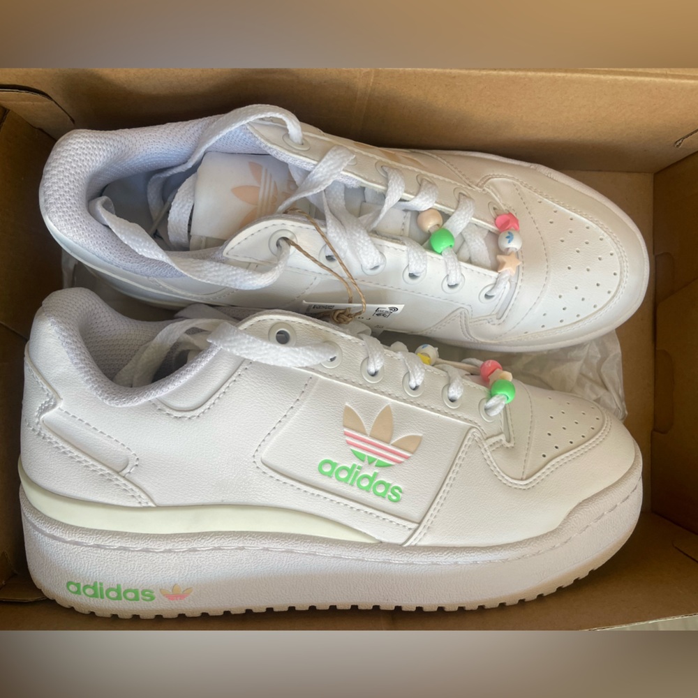 Adidas Kids White Sneakers with Colorful Charms